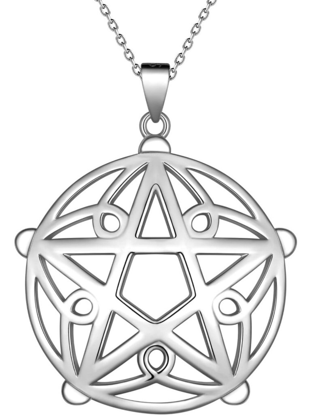 Sterling Silver Pentagram Necklace - Gothic Wiccan Pendant, Crescent Moon Charm